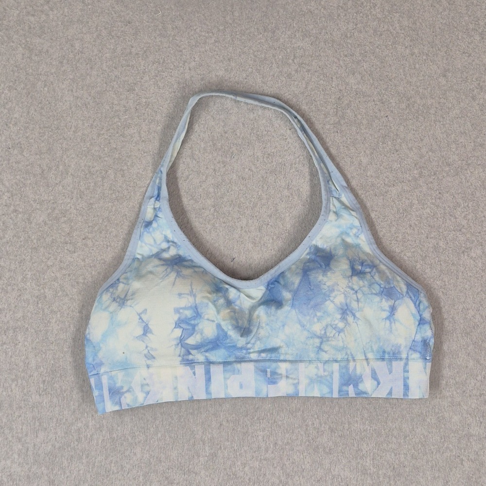 PINK Victoria's Secret Women Sports Bra Large Blue Tie Dye Wireless Strap Halter